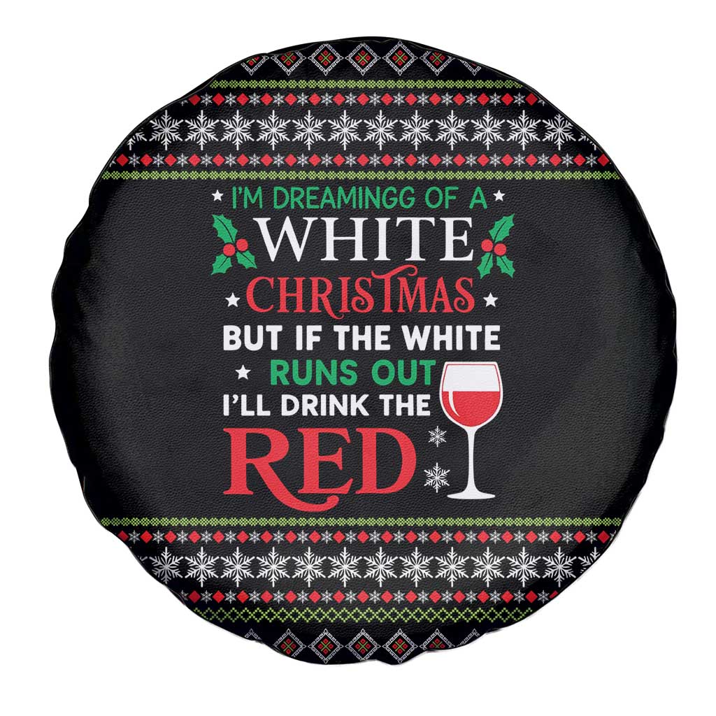 White and Red Christmas Wine Spare Tire Cover with Festive Pattern and Holiday Cheer - Wonder Print Shop