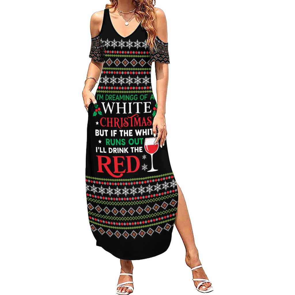 White and Red Christmas Wine Summer Maxi Dress with Festive Pattern and Holiday Cheer - Wonder Print Shop