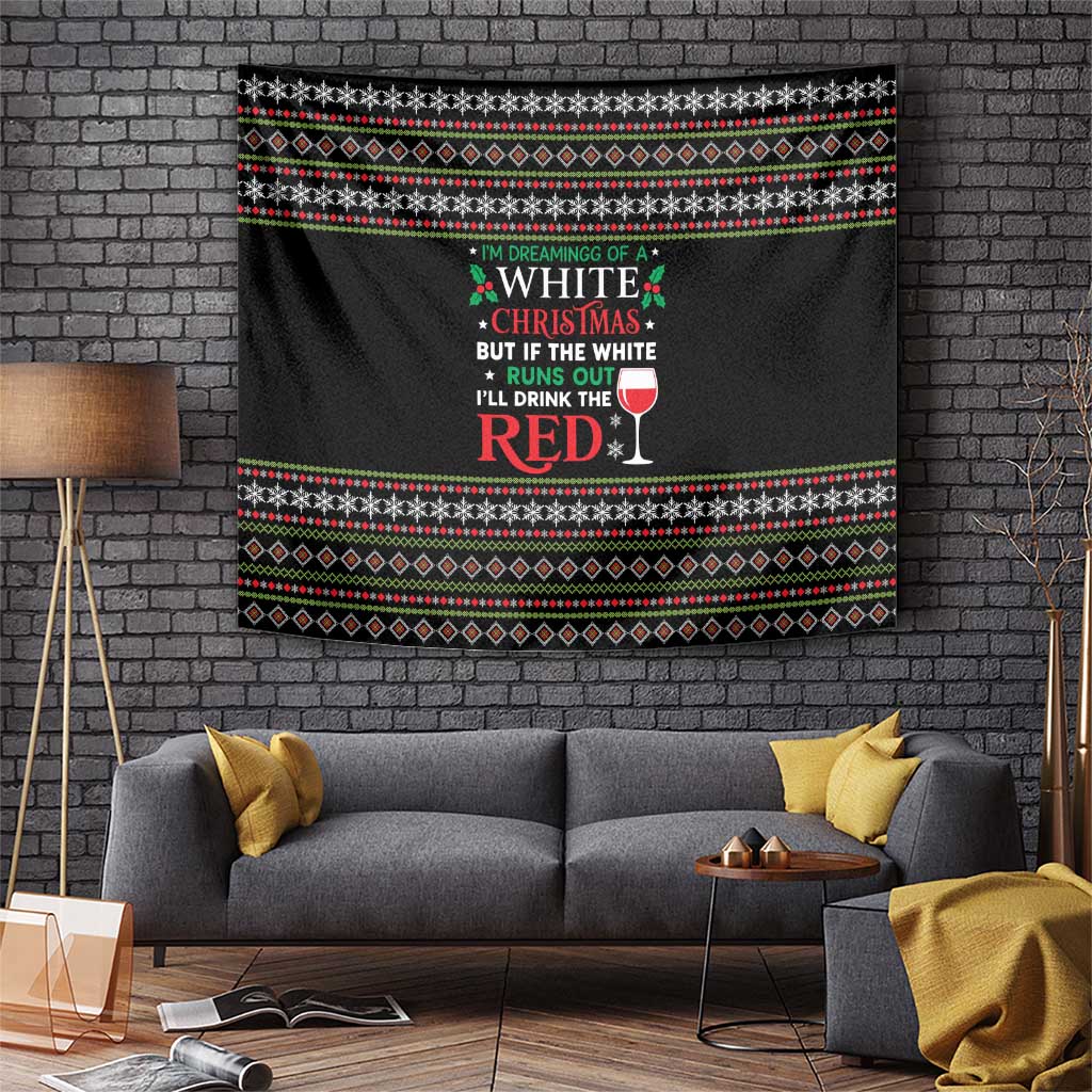 White and Red Christmas Wine Tapestry with Festive Pattern and Holiday Cheer - Wonder Print Shop
