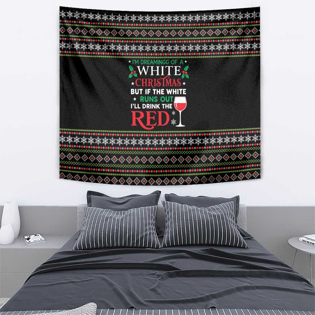 White and Red Christmas Wine Tapestry with Festive Pattern and Holiday Cheer - Wonder Print Shop