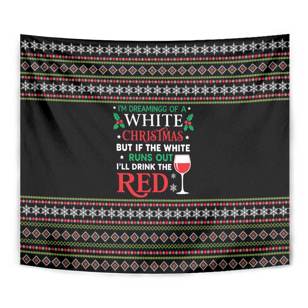 White and Red Christmas Wine Tapestry with Festive Pattern and Holiday Cheer - Wonder Print Shop