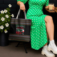 White and Red Christmas Wine Tote Bag with Festive Pattern and Holiday Cheer - Wonder Print Shop