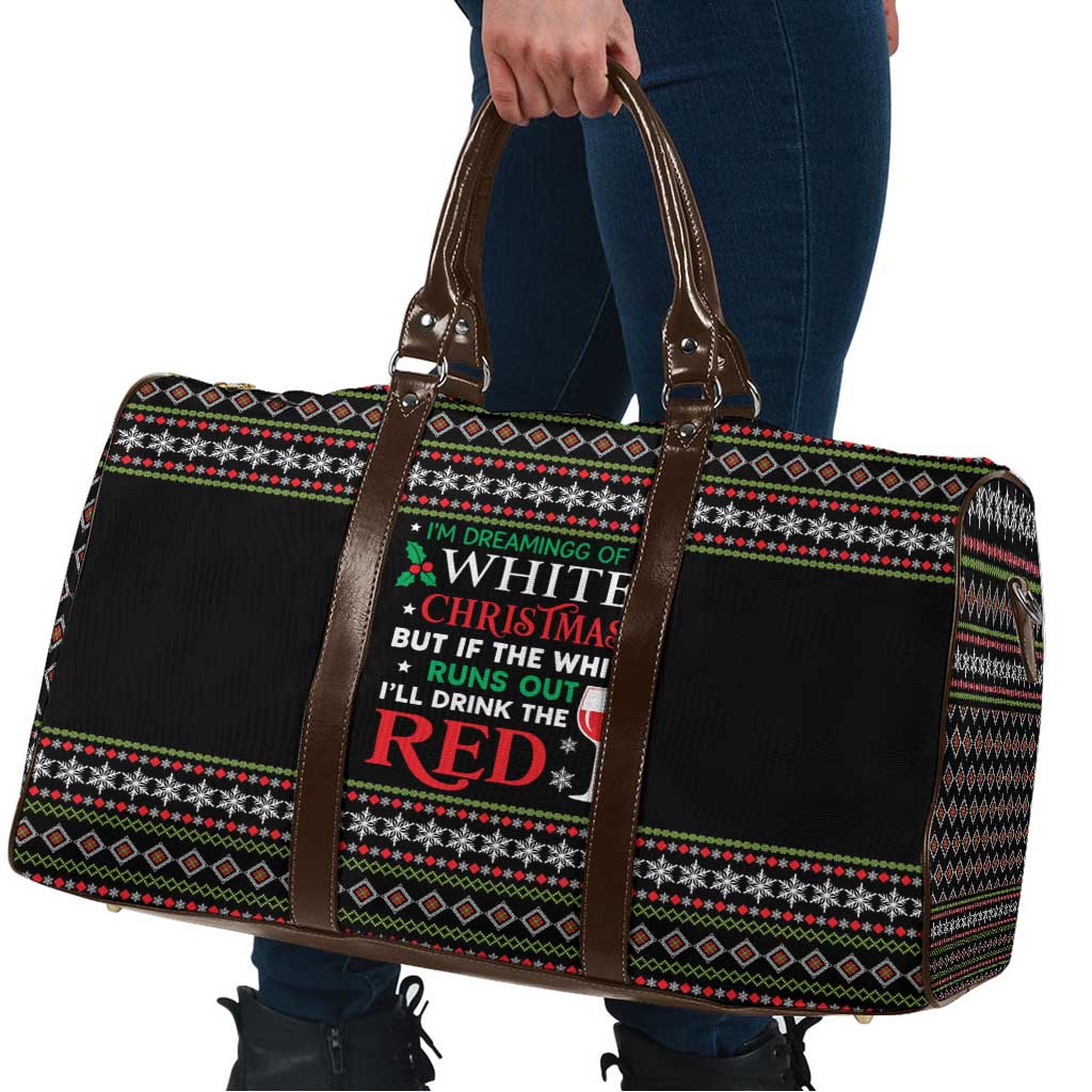 White and Red Christmas Wine Travel Bag with Festive Pattern and Holiday Cheer - Wonder Print Shop