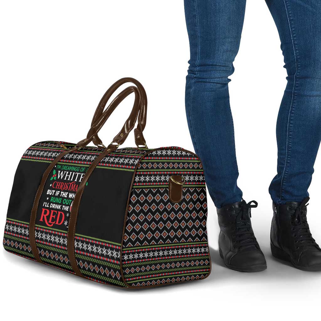 White and Red Christmas Wine Travel Bag with Festive Pattern and Holiday Cheer - Wonder Print Shop
