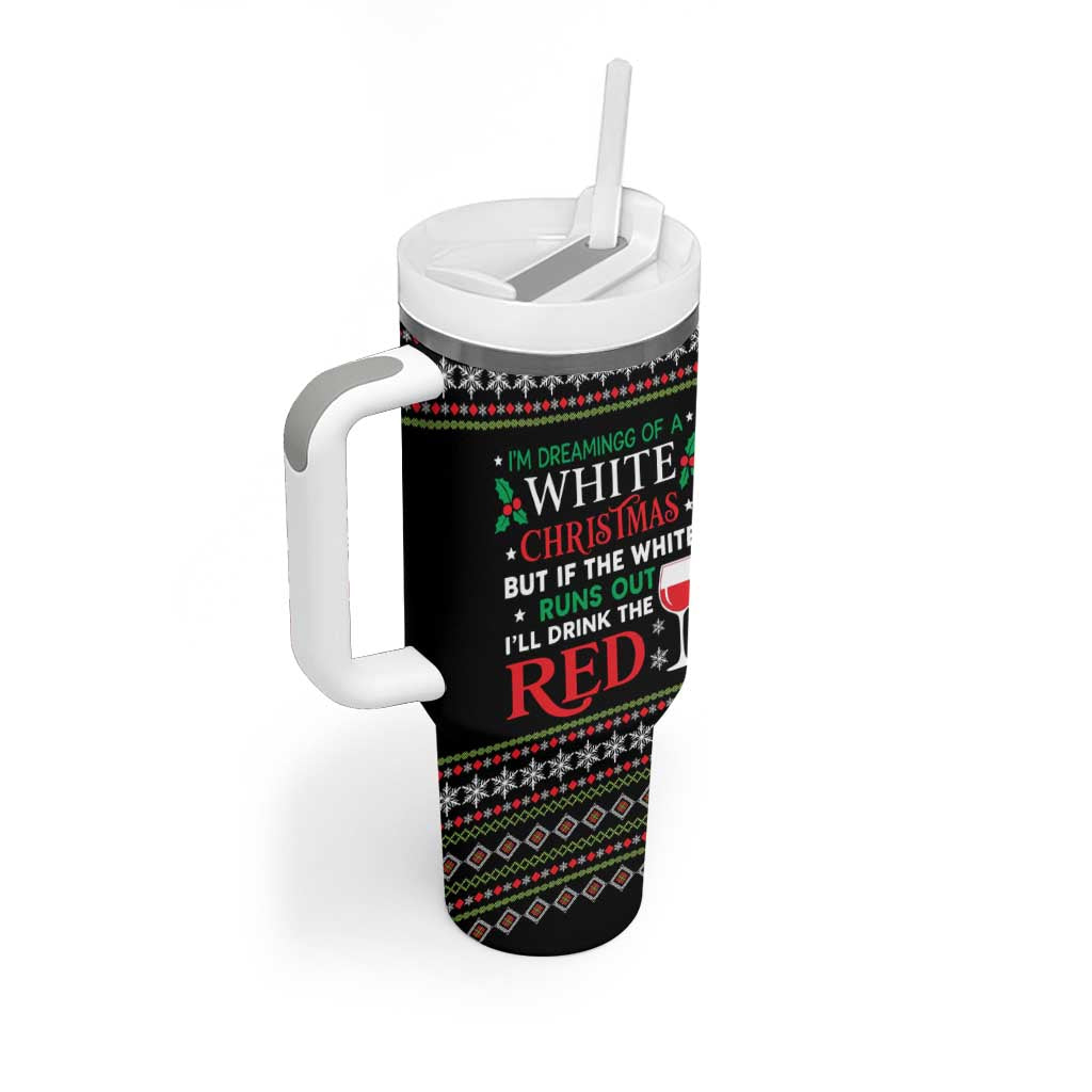 White and Red Christmas Wine Tumbler With Handle with Festive Pattern and Holiday Cheer - Wonder Print Shop