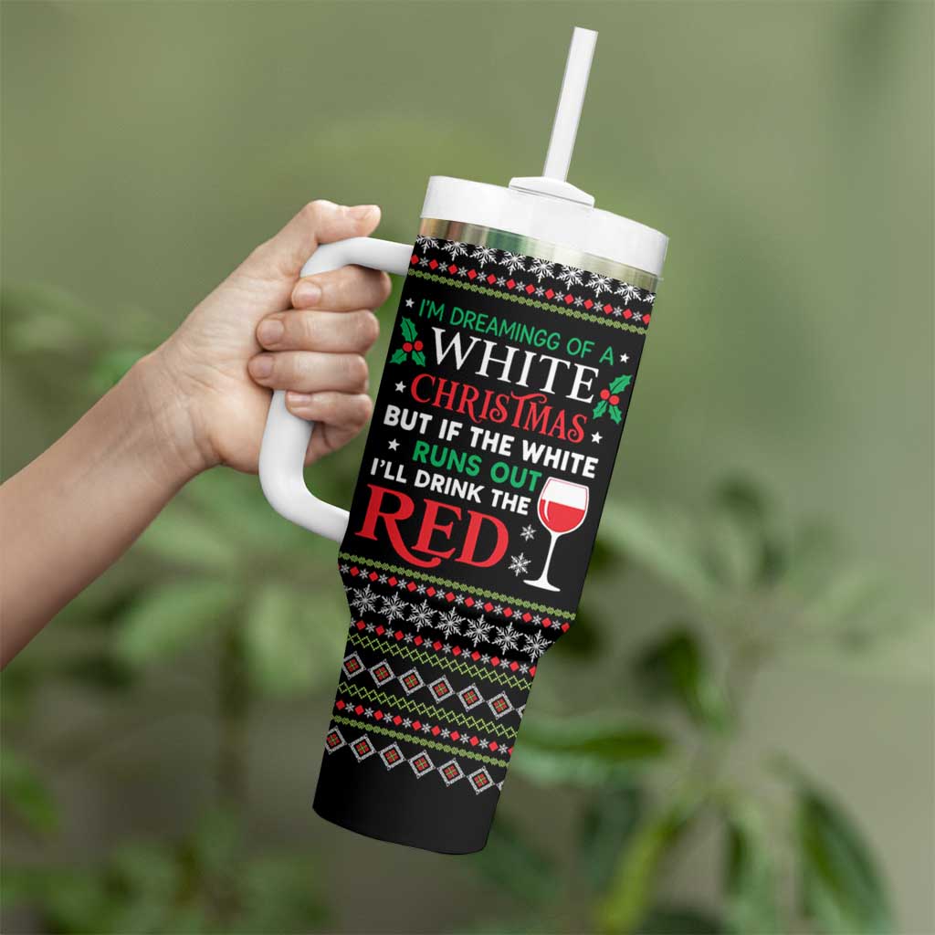 White and Red Christmas Wine Tumbler With Handle with Festive Pattern and Holiday Cheer - Wonder Print Shop