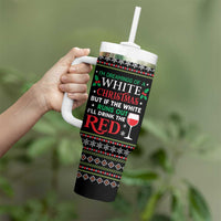 White and Red Christmas Wine Tumbler With Handle with Festive Pattern and Holiday Cheer - Wonder Print Shop
