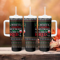 White and Red Christmas Wine Tumbler With Handle with Festive Pattern and Holiday Cheer - Wonder Print Shop