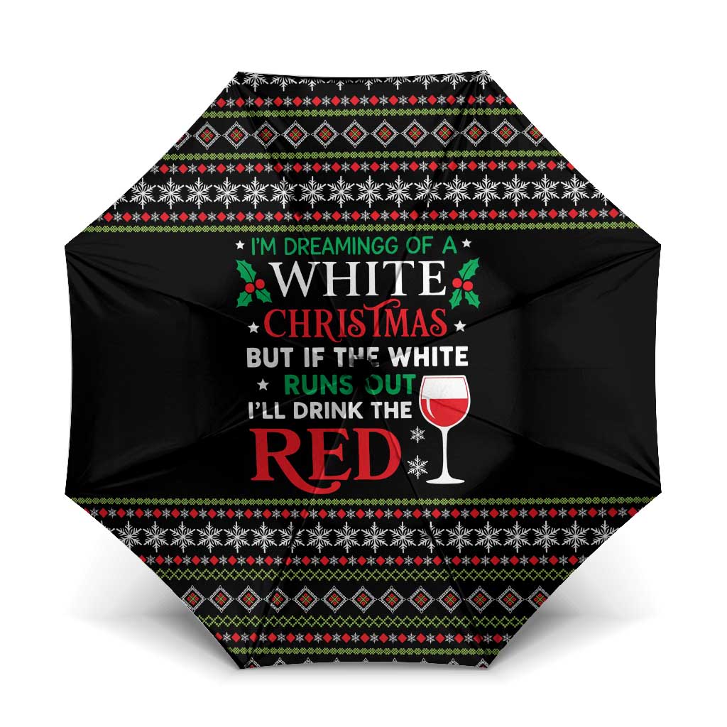 White and Red Christmas Wine Umbrella with Festive Pattern and Holiday Cheer - Wonder Print Shop