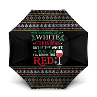 White and Red Christmas Wine Umbrella with Festive Pattern and Holiday Cheer - Wonder Print Shop