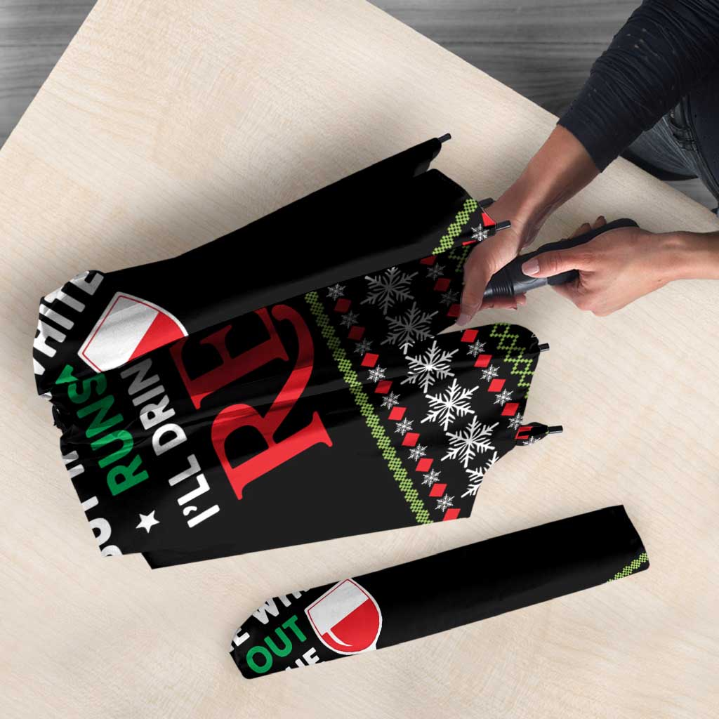 White and Red Christmas Wine Umbrella with Festive Pattern and Holiday Cheer - Wonder Print Shop