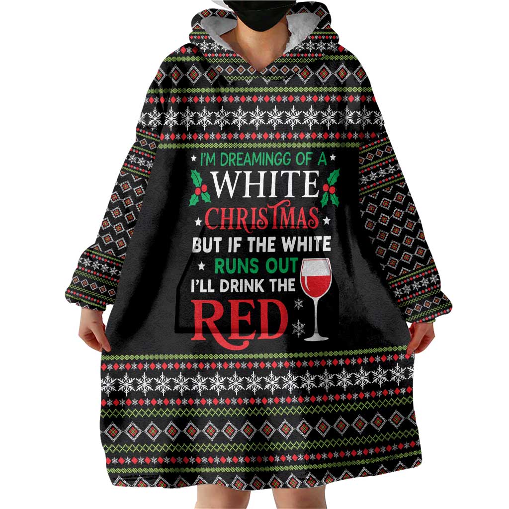 White and Red Christmas Wine Wearable Blanket Hoodie with Festive Pattern and Holiday Cheer - Wonder Print Shop