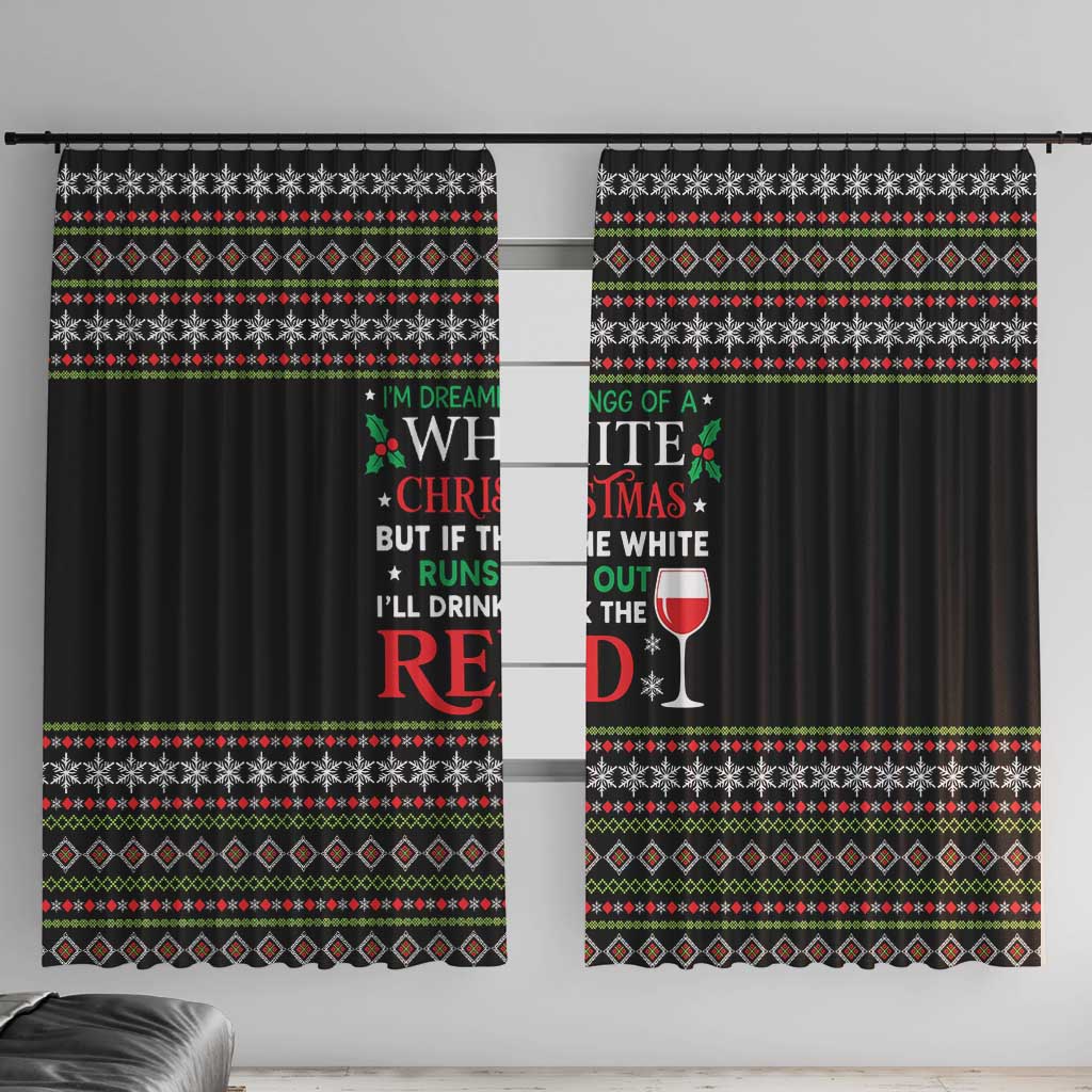 White and Red Christmas Wine Window Curtain with Festive Pattern and Holiday Cheer - Wonder Print Shop
