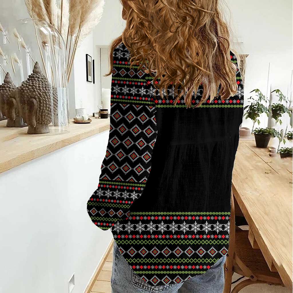 White and Red Christmas Wine Women Casual Shirt with Festive Pattern and Holiday Cheer - Wonder Print Shop