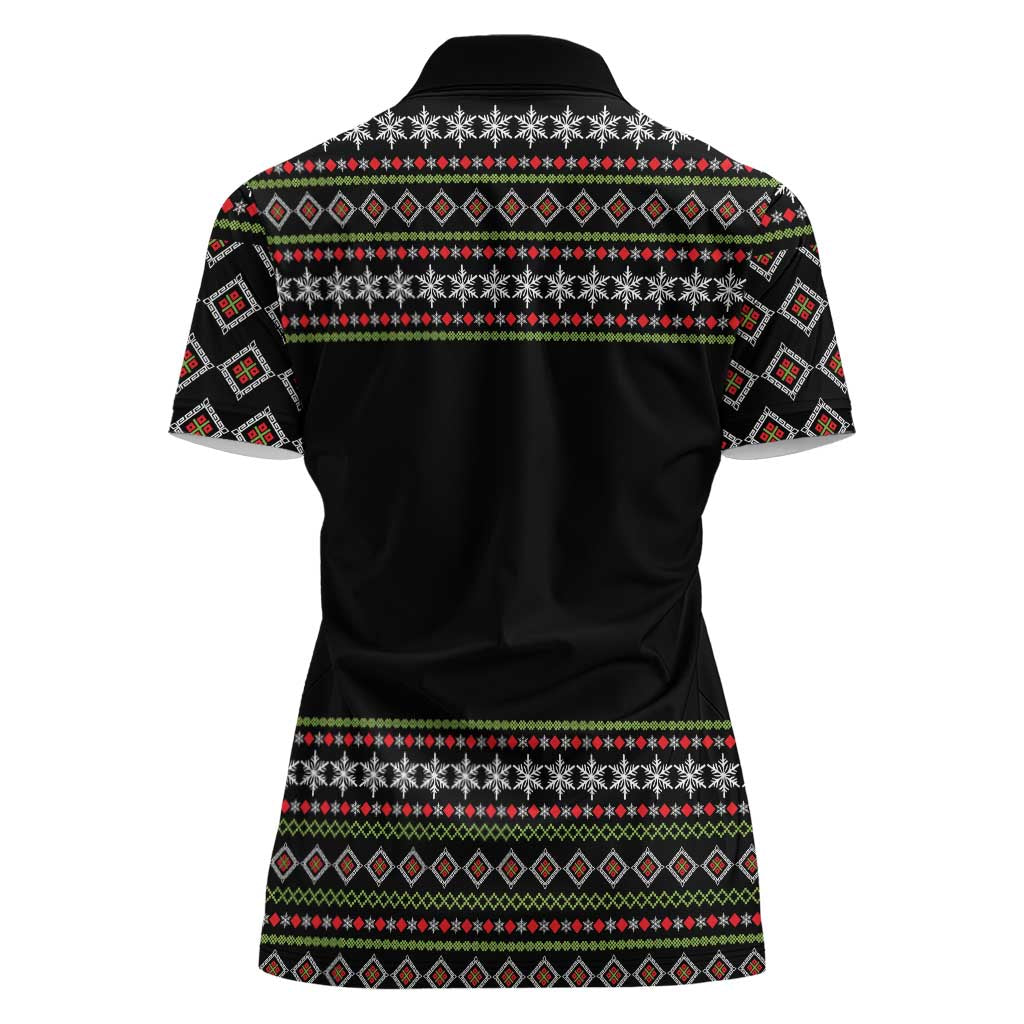White and Red Christmas Wine Women Polo Shirt with Festive Pattern and Holiday Cheer - Wonder Print Shop