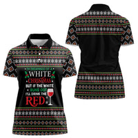 White and Red Christmas Wine Women Polo Shirt with Festive Pattern and Holiday Cheer - Wonder Print Shop