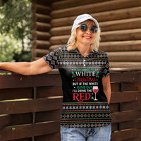 White and Red Christmas Wine Women Polo Shirt with Festive Pattern and Holiday Cheer - Wonder Print Shop