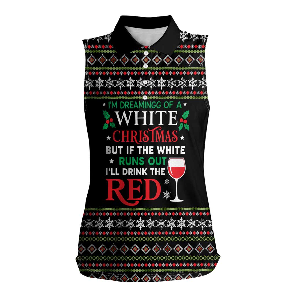 White and Red Christmas Wine Women Sleeveless Polo Shirt with Festive Pattern and Holiday Cheer - Wonder Print Shop