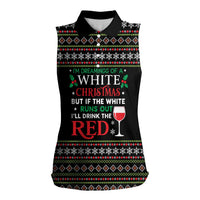 White and Red Christmas Wine Women Sleeveless Polo Shirt with Festive Pattern and Holiday Cheer - Wonder Print Shop