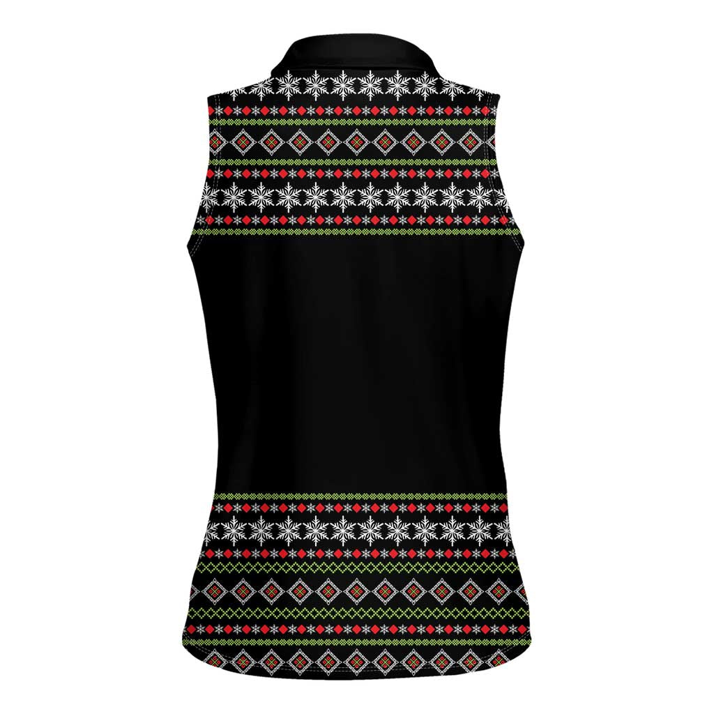 White and Red Christmas Wine Women Sleeveless Polo Shirt with Festive Pattern and Holiday Cheer - Wonder Print Shop