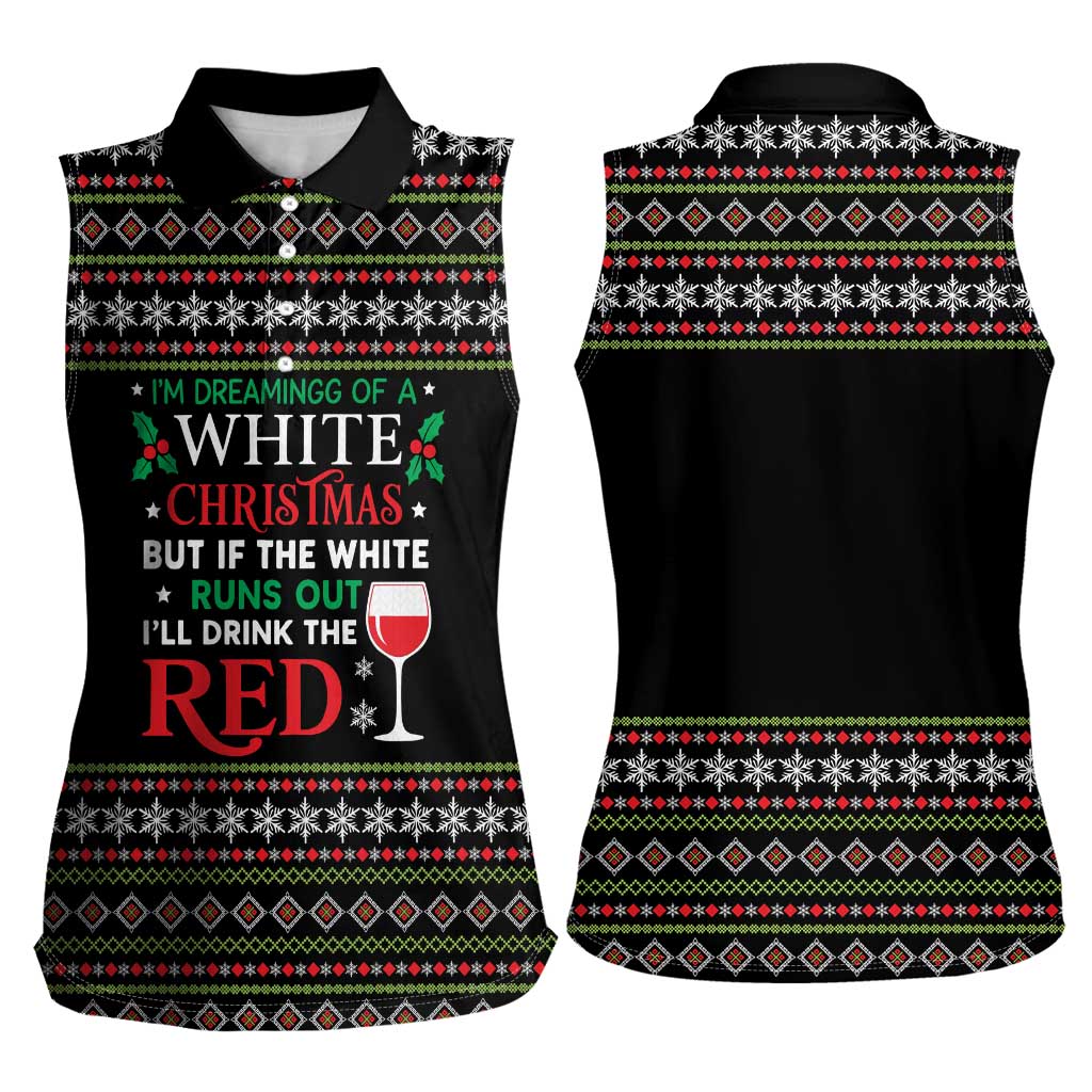 White and Red Christmas Wine Women Sleeveless Polo Shirt with Festive Pattern and Holiday Cheer - Wonder Print Shop
