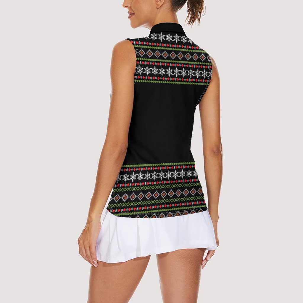 White and Red Christmas Wine Women Sleeveless Polo Shirt with Festive Pattern and Holiday Cheer - Wonder Print Shop