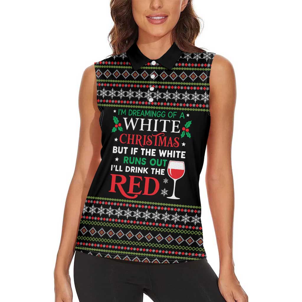 White and Red Christmas Wine Women Sleeveless Polo Shirt with Festive Pattern and Holiday Cheer - Wonder Print Shop