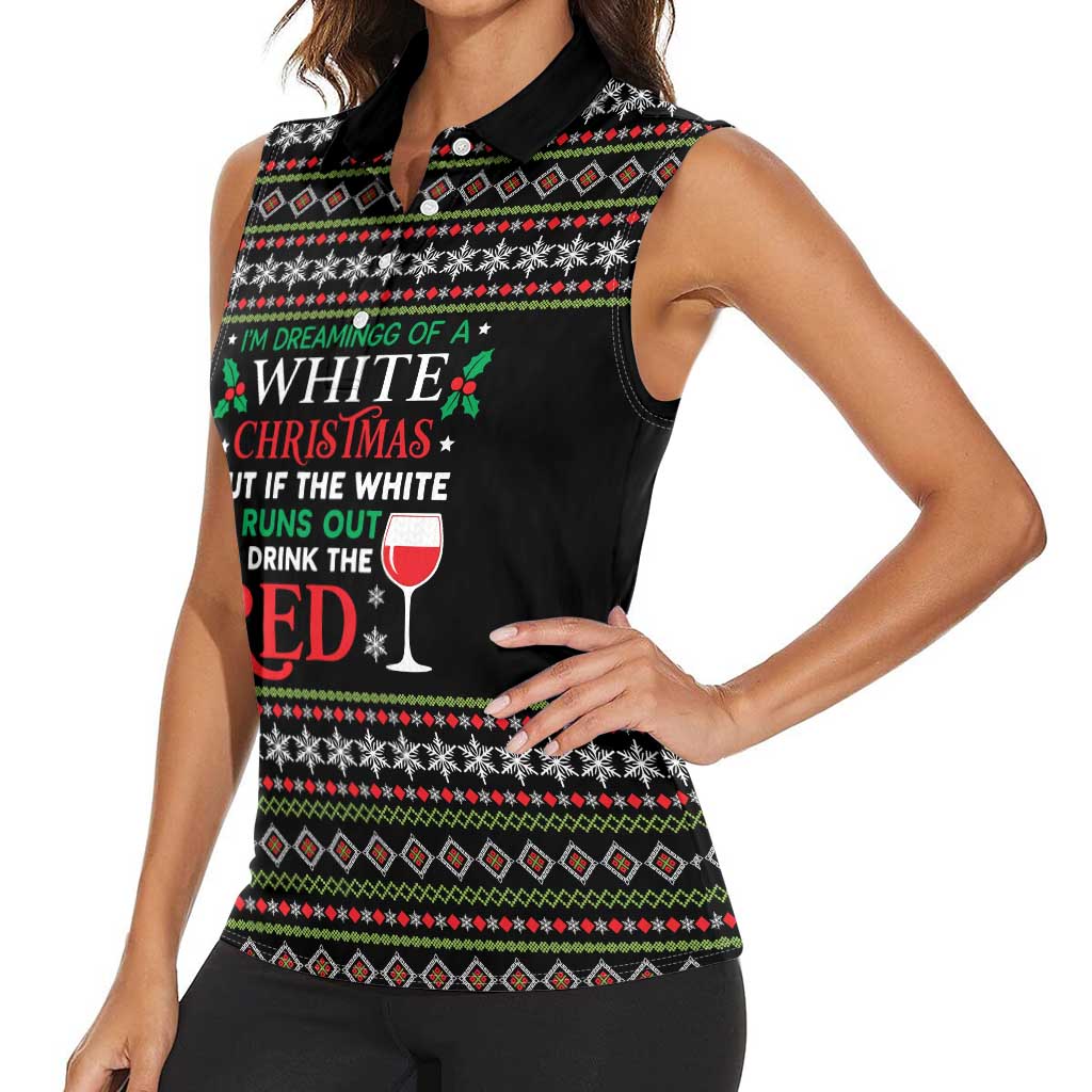 White and Red Christmas Wine Women Sleeveless Polo Shirt with Festive Pattern and Holiday Cheer - Wonder Print Shop