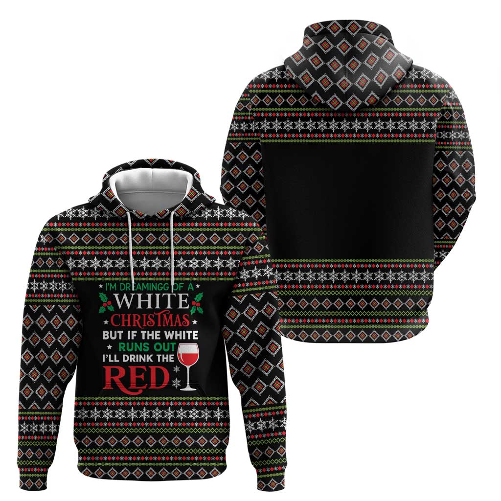 White and Red Christmas Wine Zip Hoodie with Festive Pattern and Holiday Cheer - Wonder Print Shop