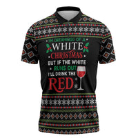 White and Red Christmas Wine Zipper Polo Shirt with Festive Pattern and Holiday Cheer - Wonder Print Shop