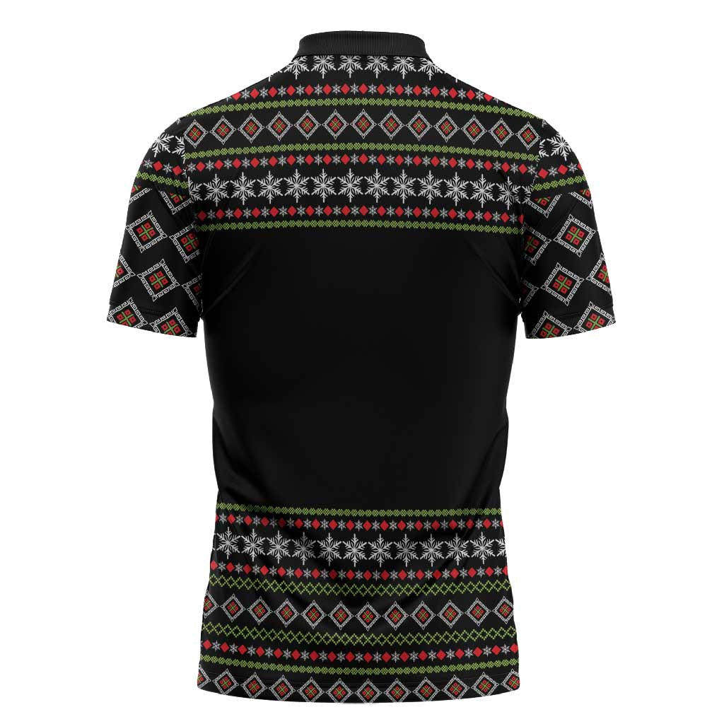 White and Red Christmas Wine Zipper Polo Shirt with Festive Pattern and Holiday Cheer - Wonder Print Shop