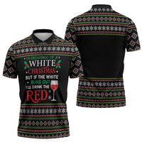White and Red Christmas Wine Zipper Polo Shirt with Festive Pattern and Holiday Cheer - Wonder Print Shop