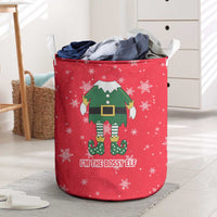 Bossy Elf Christmas Laundry Basket with Snowflakes and Striped Sleeves - Wonder Print Shop