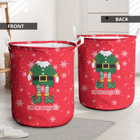 Bossy Elf Christmas Laundry Basket with Snowflakes and Striped Sleeves - Wonder Print Shop