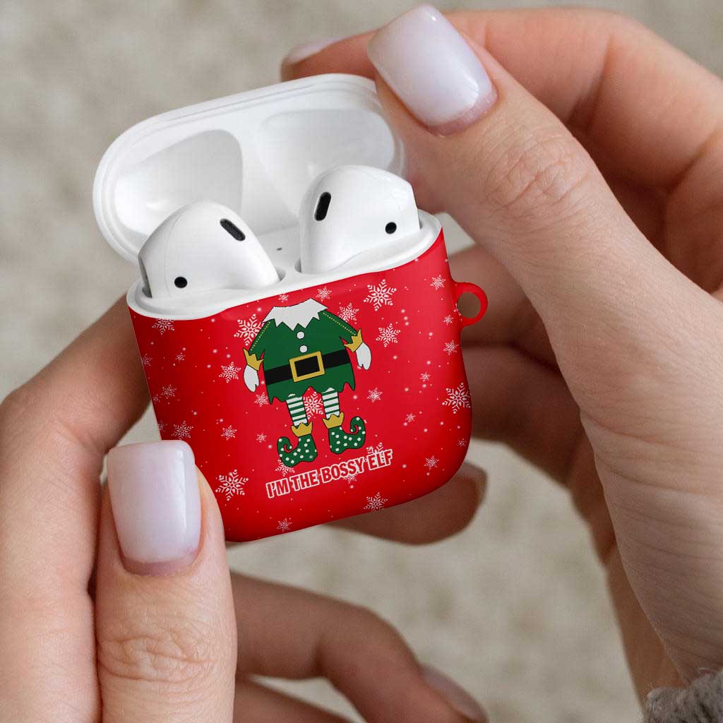 Bossy Elf Christmas AirPods Case with Snowflakes and Striped Sleeves - Wonder Print Shop