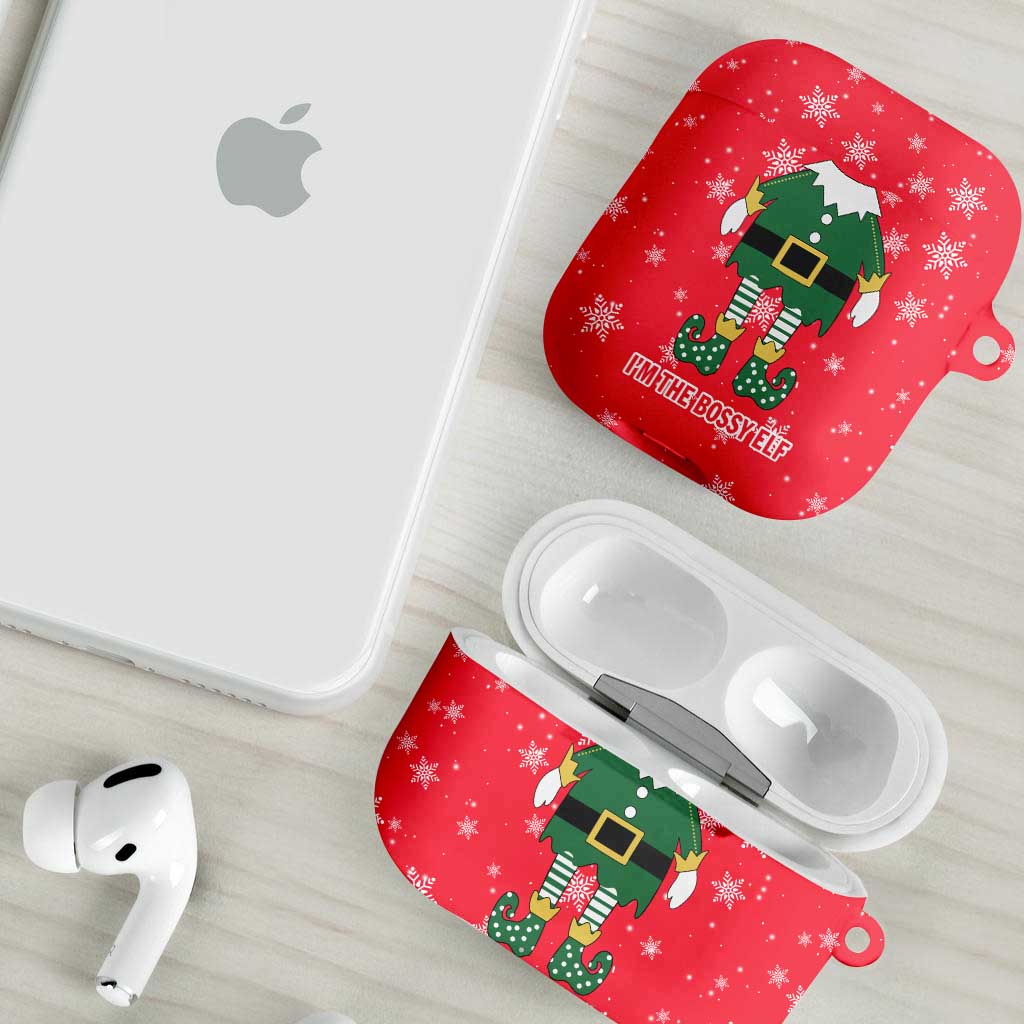 Bossy Elf Christmas AirPods Case with Snowflakes and Striped Sleeves - Wonder Print Shop