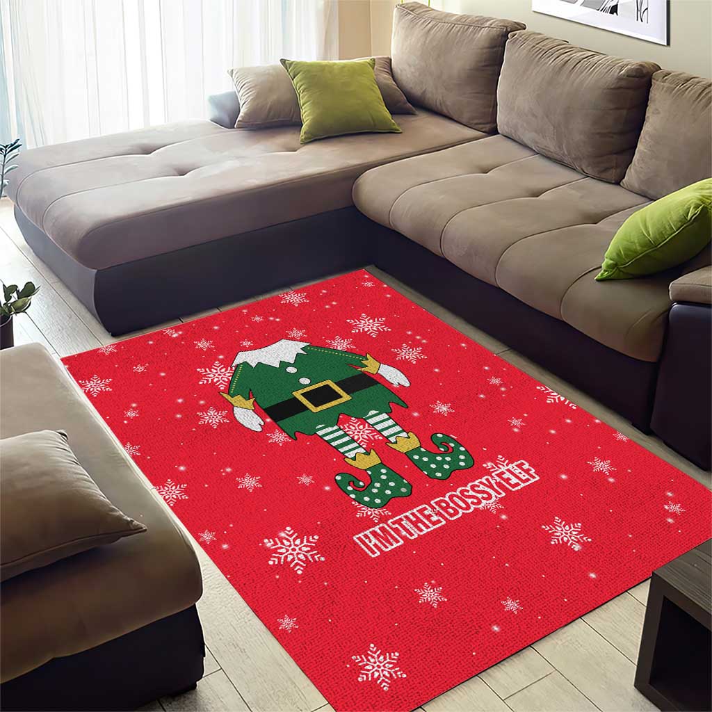 Bossy Elf Christmas Area Rug with Snowflakes and Striped Sleeves - Wonder Print Shop