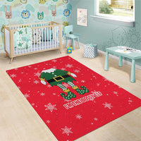 Bossy Elf Christmas Area Rug with Snowflakes and Striped Sleeves - Wonder Print Shop