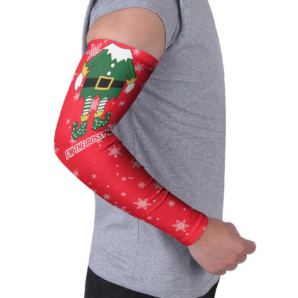 Bossy Elf Christmas Arm Sleeves with Snowflakes and Striped Sleeves - Wonder Print Shop