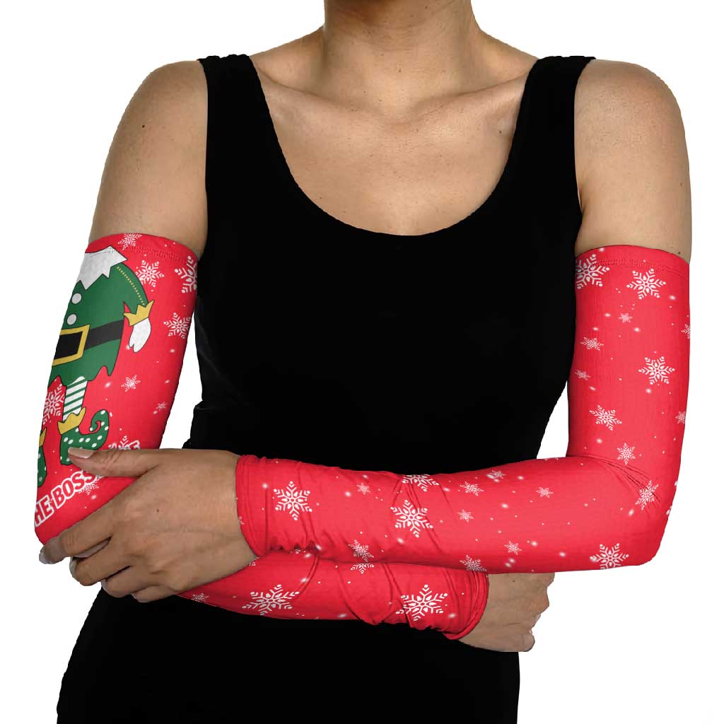 Bossy Elf Christmas Arm Sleeves with Snowflakes and Striped Sleeves - Wonder Print Shop