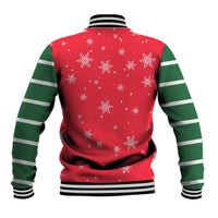 Bossy Elf Christmas Baseball Jacket with Snowflakes and Striped Sleeves - Wonder Print Shop
