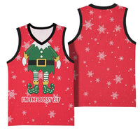 Bossy Elf Christmas Basketball Jersey with Snowflakes and Striped Sleeves - Wonder Print Shop