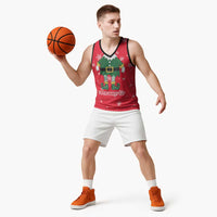 Bossy Elf Christmas Basketball Jersey with Snowflakes and Striped Sleeves - Wonder Print Shop