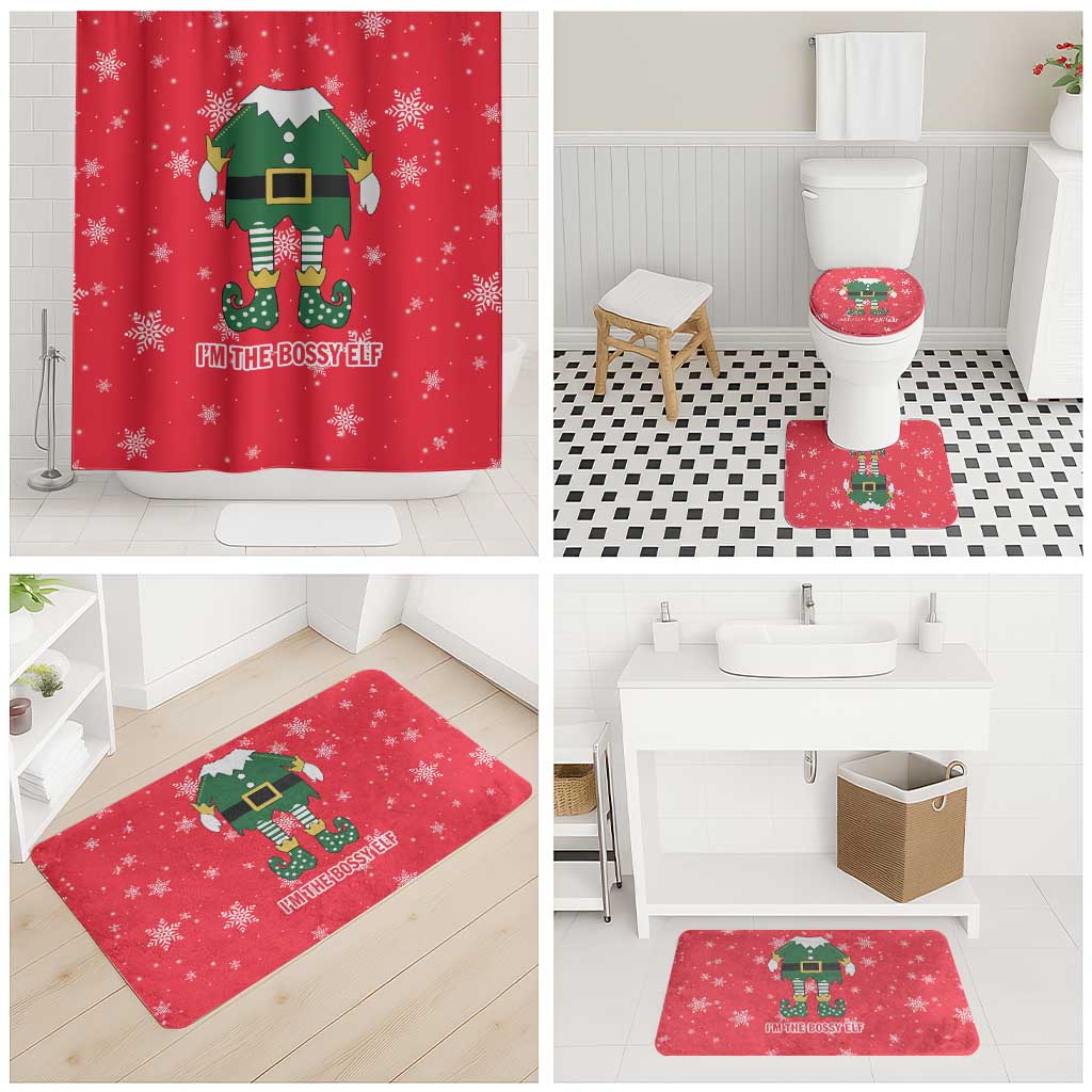 Bossy Elf Christmas Bathroom Set with Snowflakes and Striped Sleeves - Wonder Print Shop