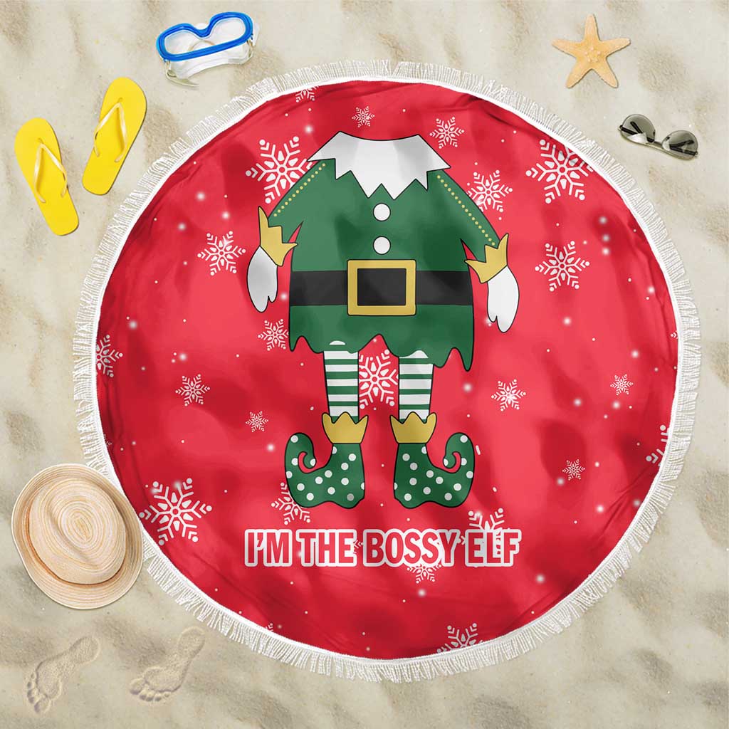 Bossy Elf Christmas Beach Blanket with Snowflakes and Striped Sleeves - Wonder Print Shop