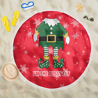 Bossy Elf Christmas Beach Blanket with Snowflakes and Striped Sleeves - Wonder Print Shop