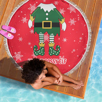 Bossy Elf Christmas Beach Blanket with Snowflakes and Striped Sleeves - Wonder Print Shop