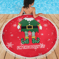 Bossy Elf Christmas Beach Blanket with Snowflakes and Striped Sleeves - Wonder Print Shop