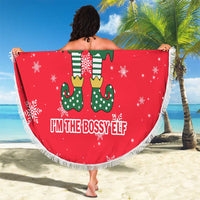 Bossy Elf Christmas Beach Blanket with Snowflakes and Striped Sleeves - Wonder Print Shop
