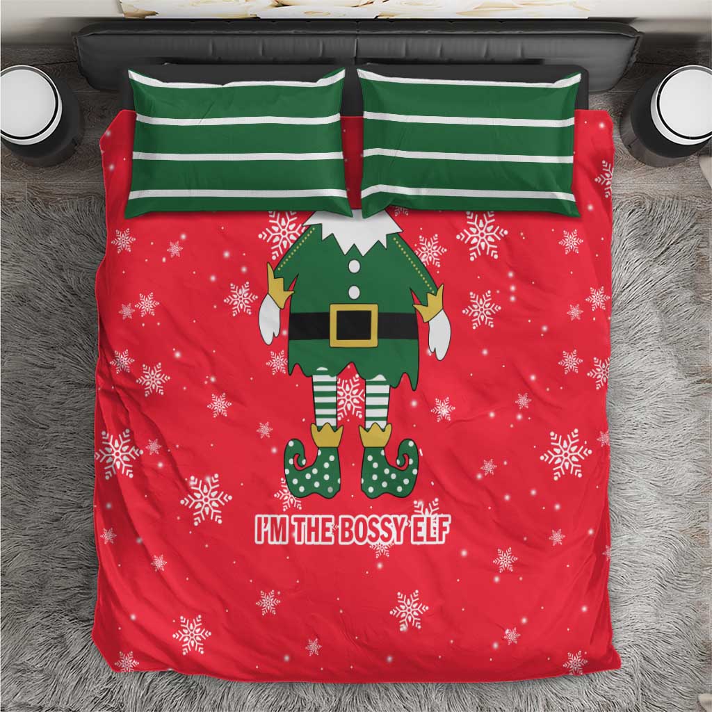 Bossy Elf Christmas Bedding Set with Snowflakes and Striped Sleeves - Wonder Print Shop
